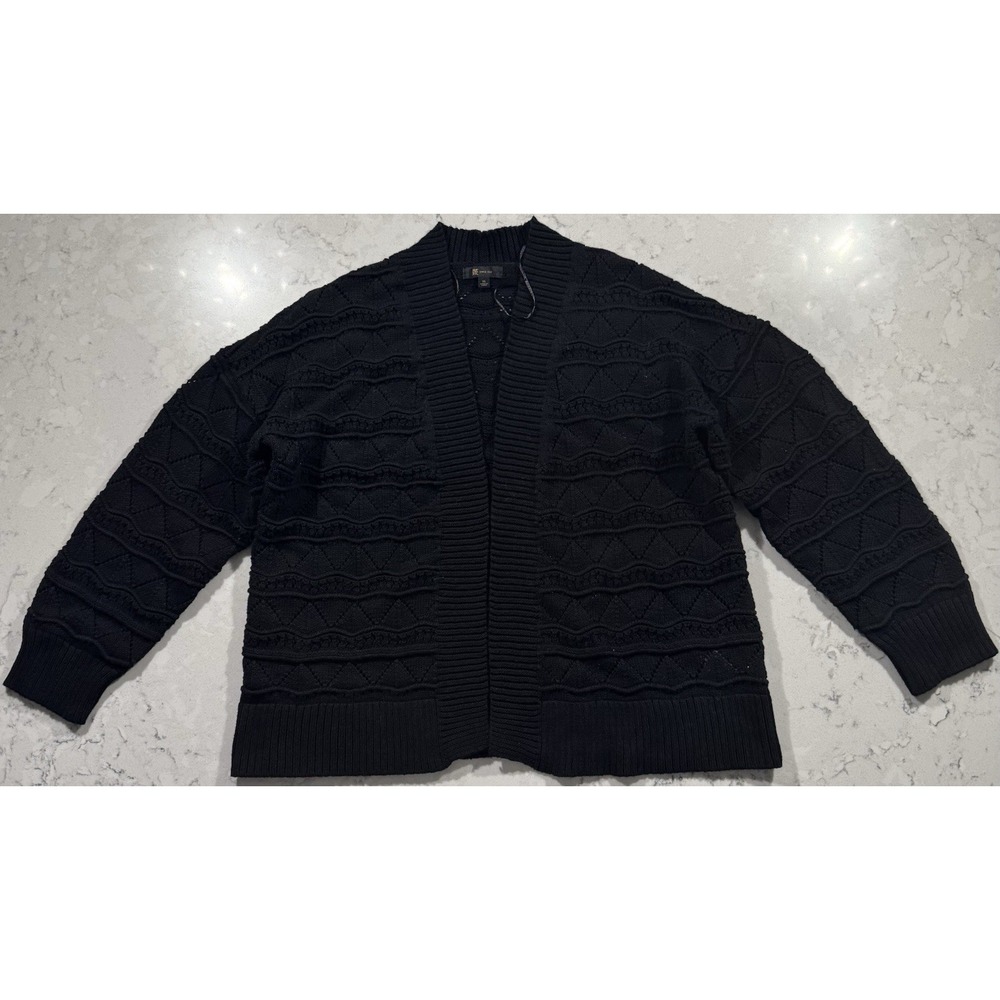 FRYE Cardigan Sweater Womens XL Black Open Front Textured Cable Knit Layering